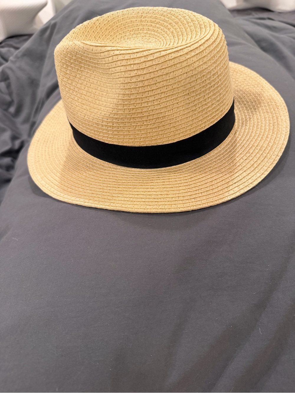 Source Unknown Straw Fedora Hat in Tan with Black Band